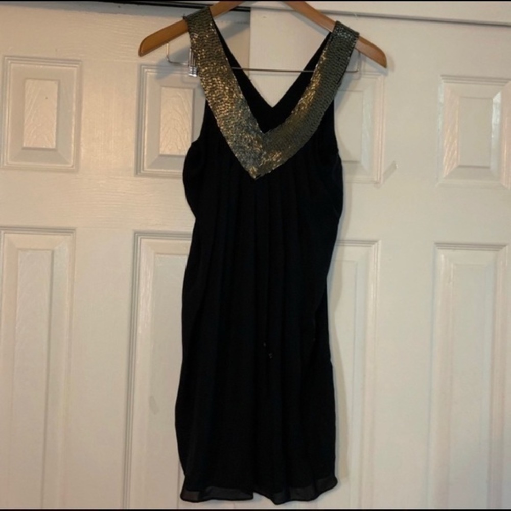 Alice & Olivia Black 100%‎ Silk & Silver Shift Beaded Dress Small